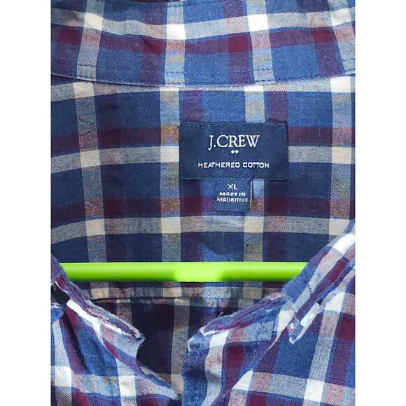 J.Crew Men’s XL Heathered Blue/Red Plaid Long-Sleeve Cotton Shirt - Picture 4 of 10